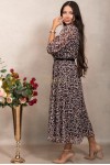 Rochie Olimpia din voal negru cu imprimeu floral, pieptii petrecuti si curea